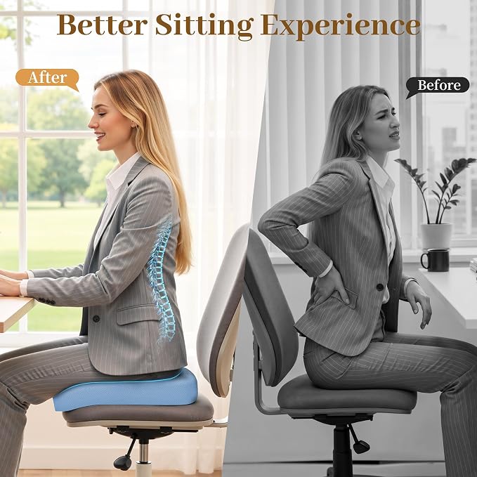 TranquilRelax XL Memory Foam Seat Cushion for Office Chair, 3.35-Inch, Light Blue - Image 5