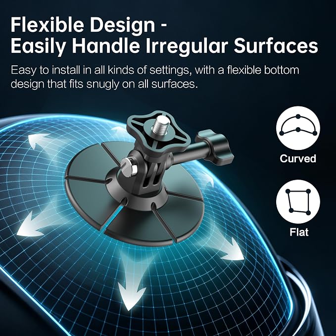 2Pcs Flexible Adhesive Mount for Action Camera 3M Sticky Helmet Mount | Curved Flat Base Kit Compatible with GoPro Hero Insta360 X5 X4 DJI Osmo Action, Motorcycle Bike Surfing Vlog Accessories - Image 2