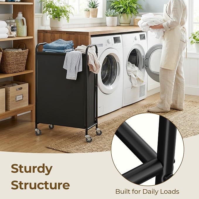 GRANNY SAYS Laundry Hamper, Slim Basket with Wheels and Handles, Black, 80L | Heavy Duty Metal Frame, Silent Rolling Cart for Clothes in Bedroom, Bathroom, Dorm - Image 6