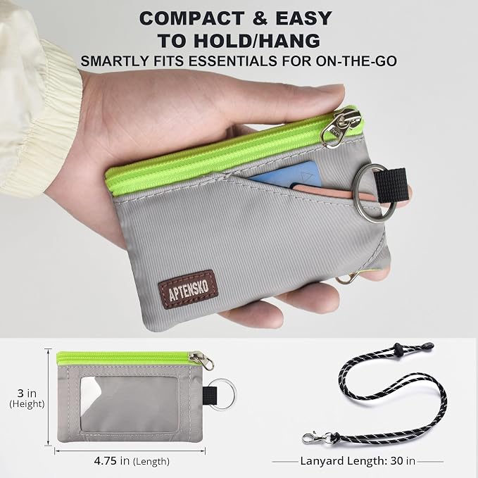 RFID Blocking Travel Wallet with Adjustable Lanyard, Small Nylon Zipper Pouch and Badge Holder for ID, Credit Cards, Cash, Keys, Commuters (Grey) - Image 4