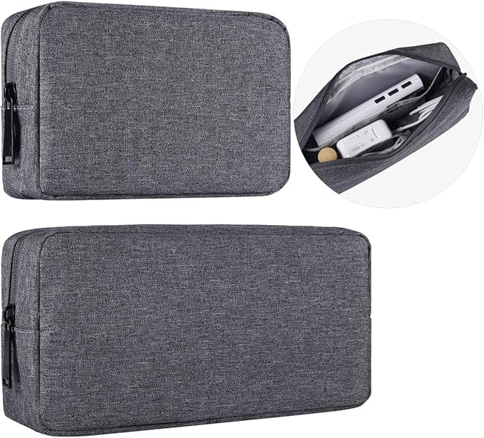 Universal Electronics Accessories Carrying Case, 2PCS Big + Small Portable Storage Pouch, Cosmetic Bag, Cable Organizer Compatible Hard Drive, Mouse, Power Bank, Adapter, Cellphone, Space Gray by imComor