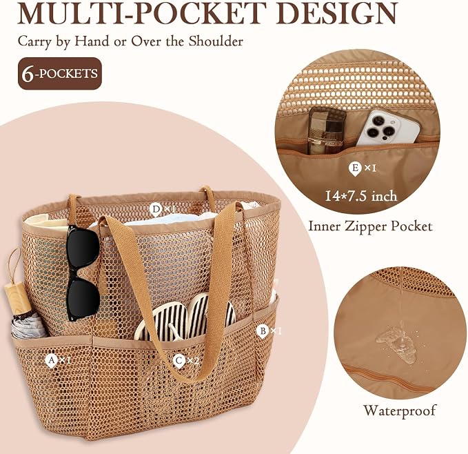 Fammart Mesh Beach Bag for Women, Summer Straw Tote Hobo Pool Bags with Zipper Pocket, Travel Vacation Cruise Essentials 2026 - Image 6