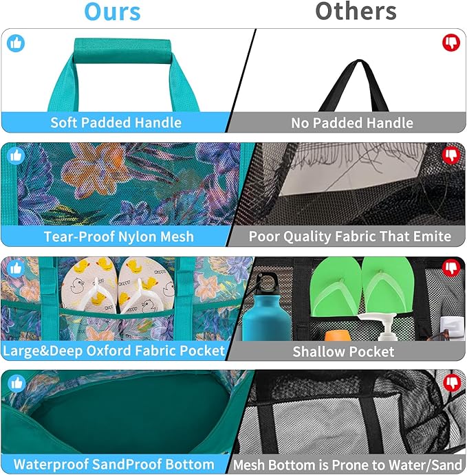 KABAQOO Mesh Beach Bag, Extra Large Beach Bags with 9 Pockets & Zipper Waterproof Lightweight Beach Tote for Beach/Pool Trip - Image 4
