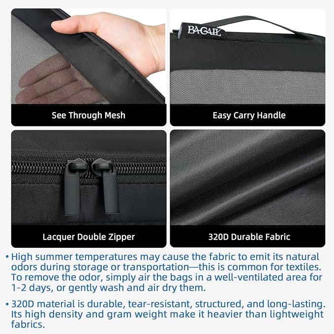 BAGAIL 4 Set/6 Set/8 Set Compression Packing Cubes Travel Accessories Expandable Packing Organizers (Square Mesh, 06-Black) - Image 6