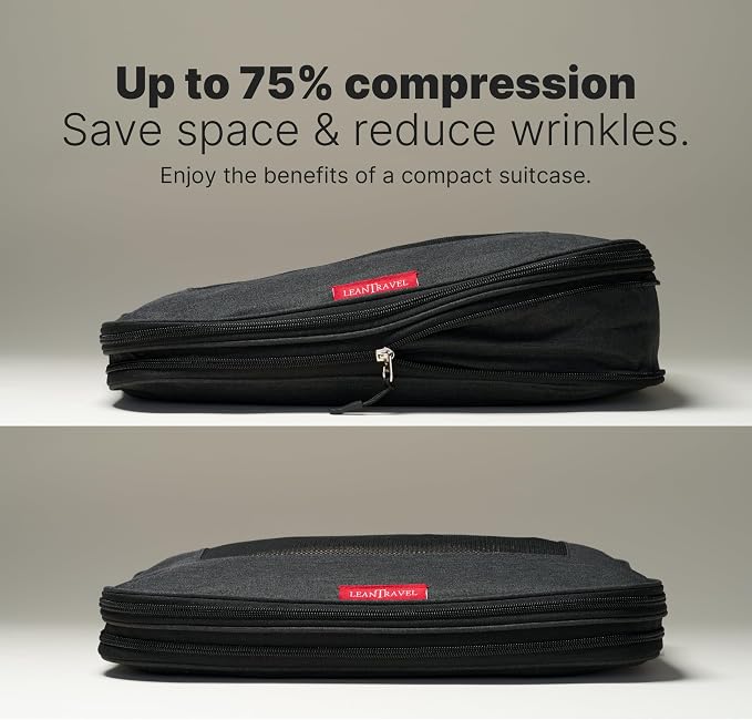 LeanTravel Premium Compression Packing Cubes for Travel - Suitcase Organizer Bags with Double Zipper & Breathable Mesh Panel - Space Saving Carry On Luggage Essentials (3-Pack, Black) - Image 2