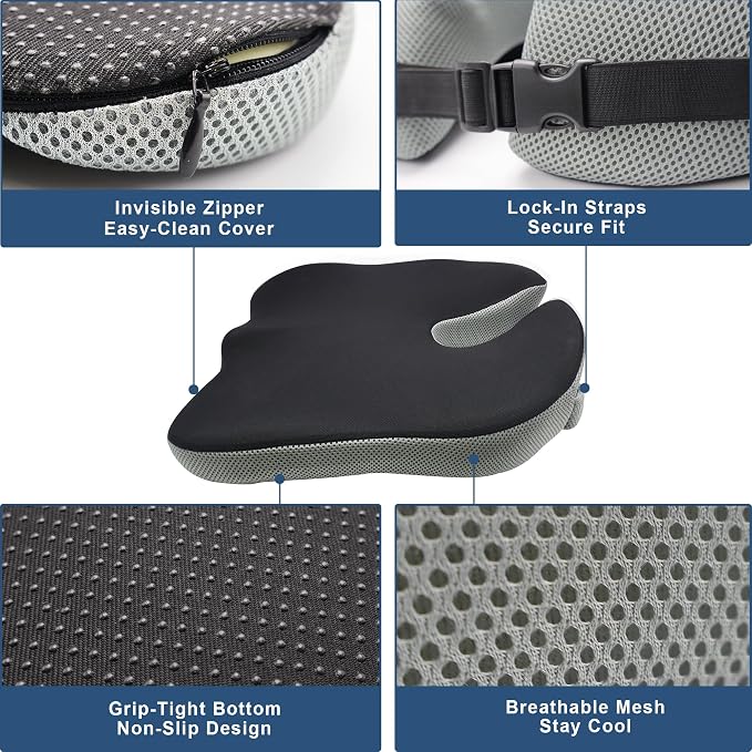 Seat Cushion for Office Chair, Wedge Car Seat Cushion, Memory Foam Truck Seat Cushion for Sciatica Tailbone Pain Relief, Long Driving, Coccyx - Image 4