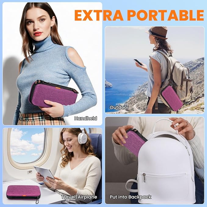 Purple Double-Layer Hard Shell Carrying Case,Travel Cable Pouch | Portable Electronic Organizer Travel Zipper Pouch,Tech Accessories Storage Bag for Charger, Adapter,Power Bank, Phone, Cable - Image 6