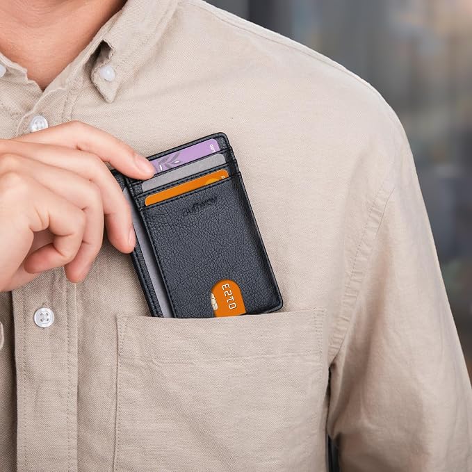 Buffway Slim Minimalist Front Pocket RFID Blocking Leather Wallets for Men and Women - Galactic Crack Black - Image 7