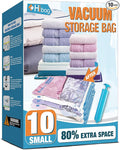 Vacuum Storage Bags, 10 Small Space Saver Vacuum Seal Bags, Space Bags, Vacuum Sealer Bags for Clothes with Travel Hand Pump (10S) | Home and Travel, Airtight Triple Seal, Save 80% Space, Hand Pump, Work with Vacuum, Double Zip, Reusable, Easy to Use by HIBAG