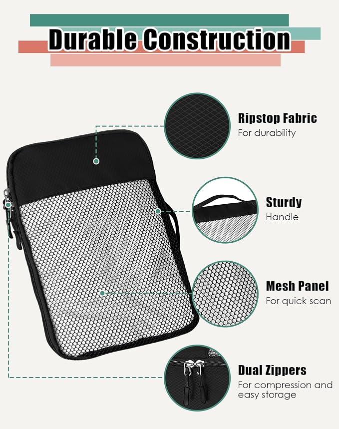 WTREE 4-Piece Packing Cubes Travel Accessories Set for Suitcases - Luggage Organizer Bags with Double Zipper - Mesh Top - Medium - Black - Image 6