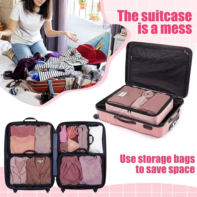 7 Pcs Packing Cubes for Travel Days of Week,Pink,Large - Image 5