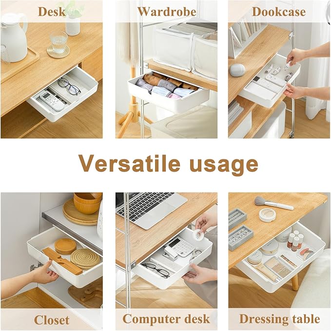 FRETONBA Under Desk Drawer for Stationery, Adhesive Slide Out, Large | No-Drill Mounting, Holds Up to 4.5 lbs, Smooth Slide-Out, Hidden Under Desk, Home & Office - Image 5