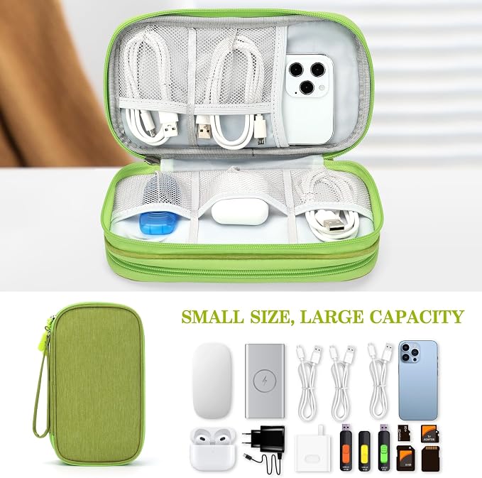 FYY Electronic Organizer, Travel Tech Pouch Bag, Medium, Green | Wrist Strap, Waterproof, Double Layers Portable Electronics Travel Carrying Case for Cord, Charger, Daily Business Trips Use - Image 6