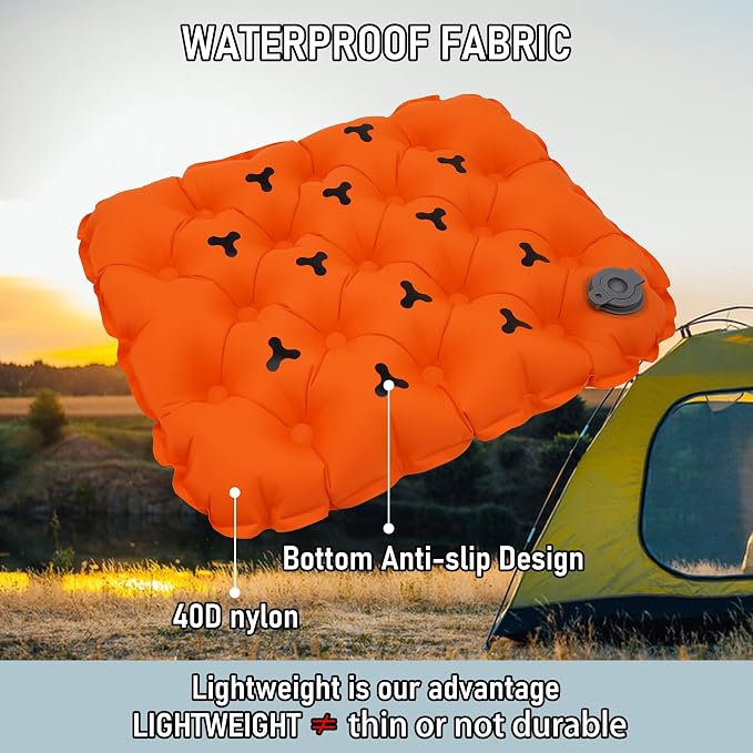 Inflatable Seat Cushion, Lightweight Stadium Seat Pad, Travel Air seat Cushion Anti-Slip for Airplane, Long Flights, Hiking, Climbing, Home and Camping, Compact Air Cushion,Orange - Image 2