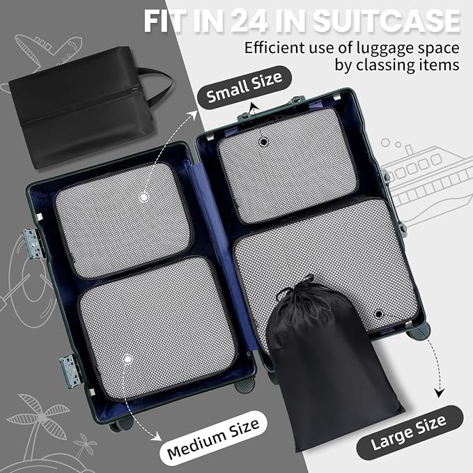 BAGAIL 6 Set Packing Cubes Luggage Packing Organizers for Travel Accessories-Black - Image 7