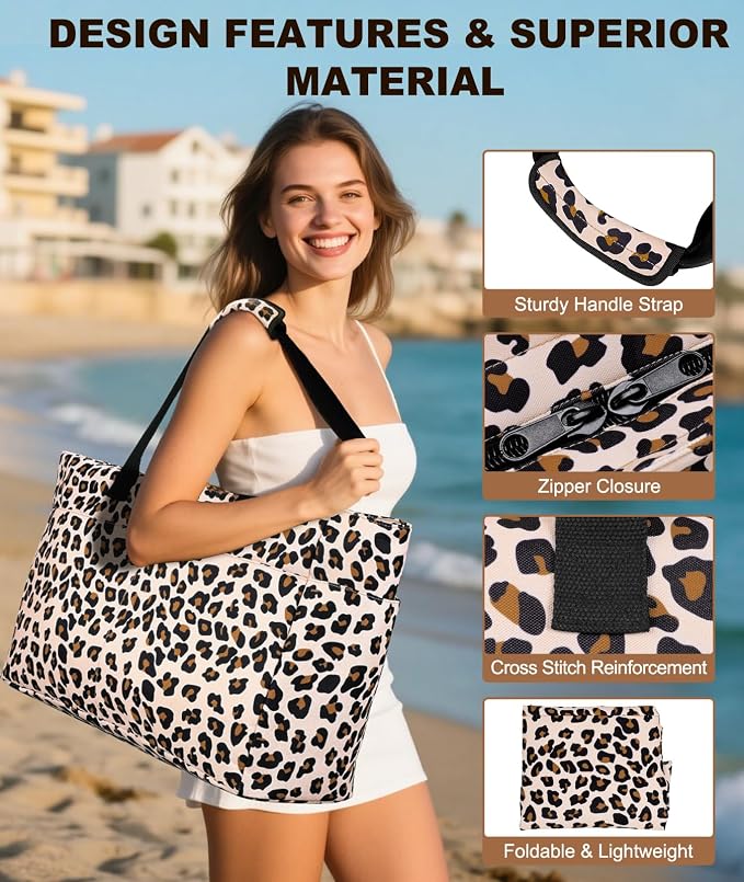 ISEYOU Extra Large Beach Bag Waterproof Beach Totes Bags for Women, Lightweight Foldable Pool Bag with Zipper Wet Compartment - Image 4
