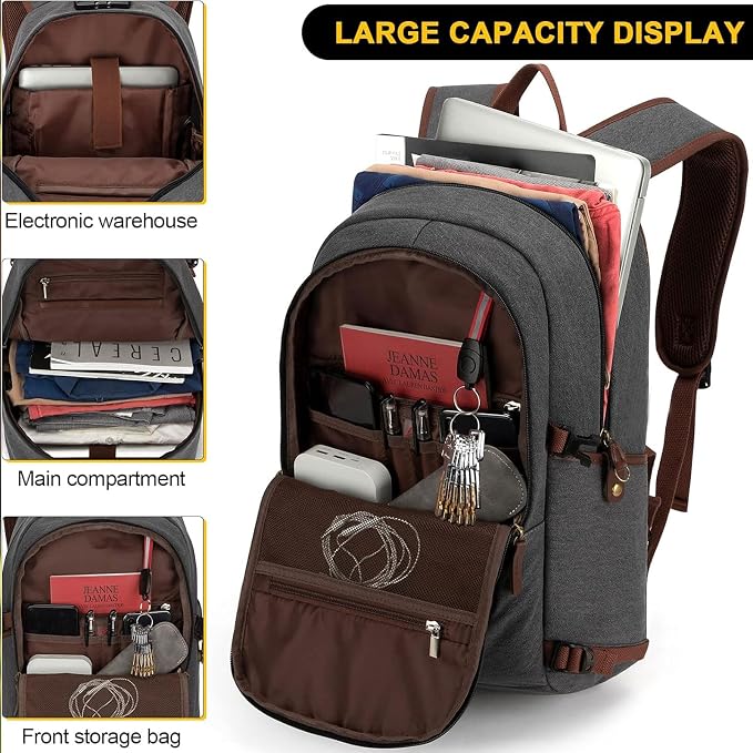 Tzowla Canvas Laptop Backpack-Anti Theft Bag for Men Women,Rucksack Fits 15.6Inch Laptop, Work Travel Bookbag with Lock - Image 4
