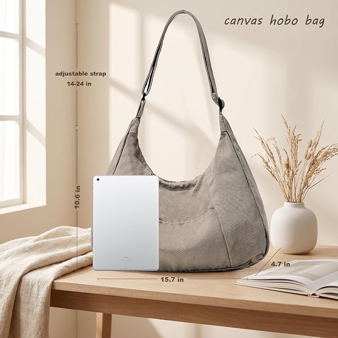 Canvas Hobo Crossbody Tote Bag for Women and Men Messenger Bags | Canvas Tote Bag With Zipper,Canvas Crossbody Bag,Canvas Hobo Bag,Shoulder Bag for Women,Travel Work College Purse Handbag - Image 4