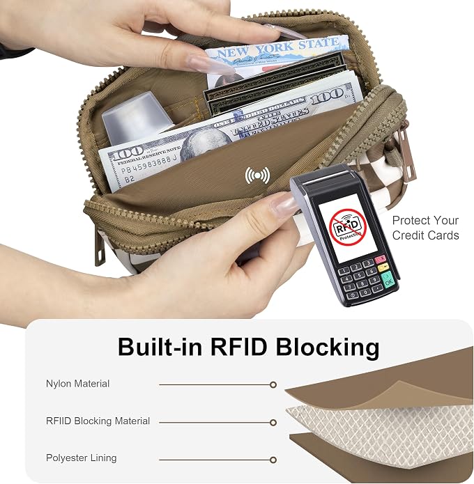 FODOKO Wristlet wallets for Women RFID crossbody bags with 4 Zippers | Checkered quilted nylon with credit card slots, cell phone organizer, and coin purse for travel and everyday carry - Image 6