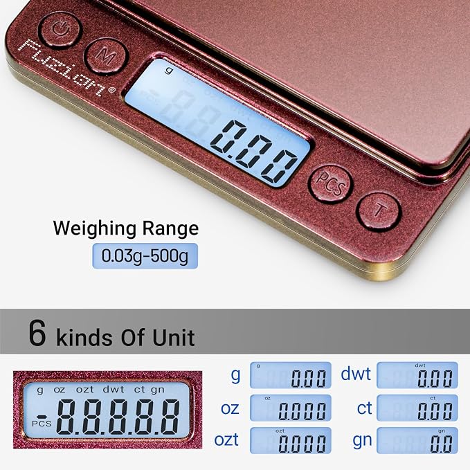 Fuzion Digital Scale .01 Gram Accuracy, 500g Small Kitchen Food Scales | 2 Trays Included for Jewelry, Gold, Herb, Powder, Spice, Coffee, Coin - Weight Gram and Oz - Image 3
