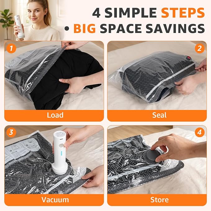 Travel Vacuum Bags with Rechargeable Electric Pump, 15 Pack, 3 Sizes | Vacuum Seal Bags for Clothing, Space Saver Compression Bags for Suitcase, Carry-On, Cruise & Travel - Image 7