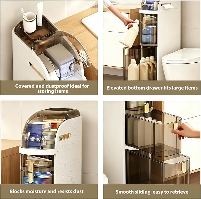 BGYMF 3-Tier Slim Bathroom Storage Cabinet, Slim Cabinet for Bathroom, Narrow Rolling Storage Cart with Wheels, White Plastic Slim Organizer for Small Bathroom Kitchen Laundry Corner - Image 7