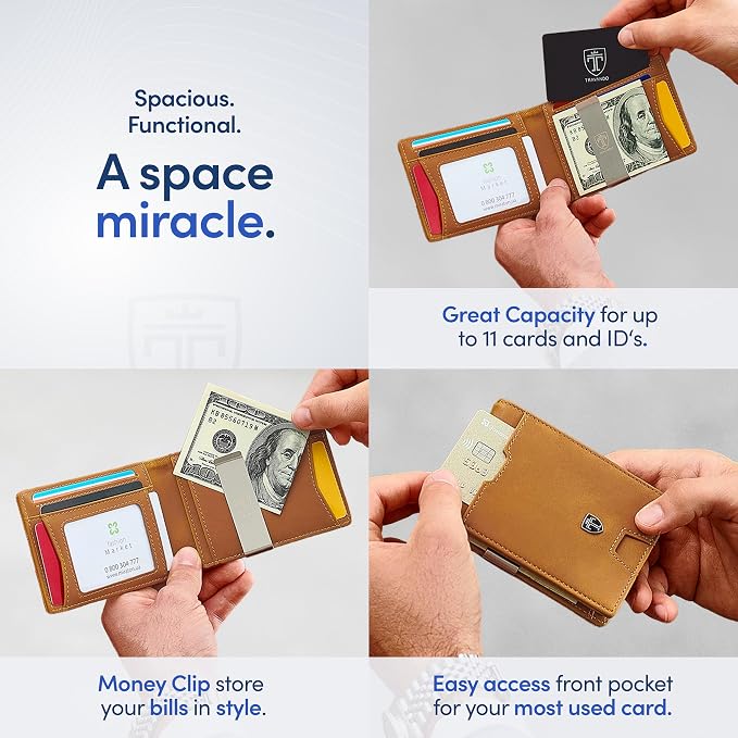 TRAVANDO Mens Wallet with Money Clip AUSTIN RFID Blocking Bifold Credit Card Holder for Men with Gift Box - Image 3