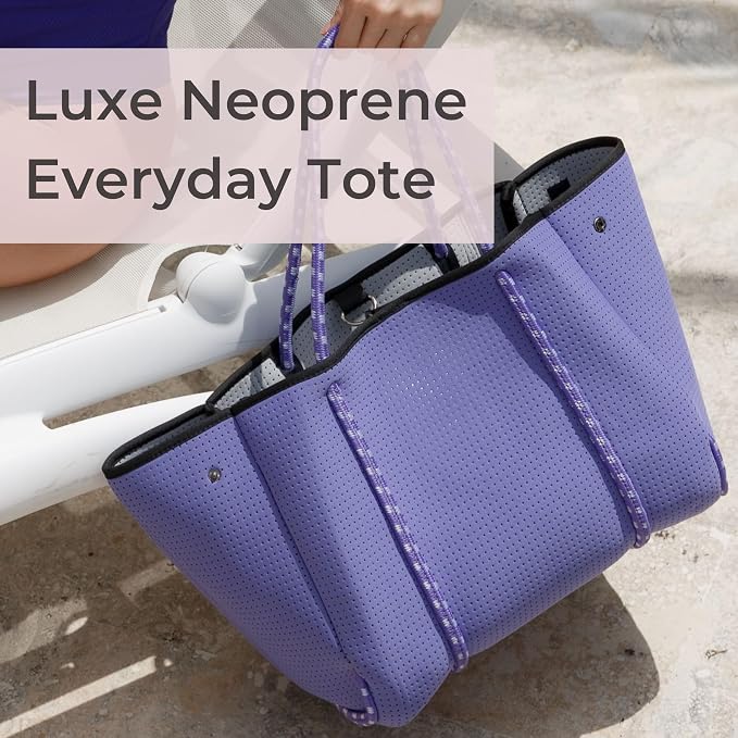 POPUPS Large Neoprene Tote Bag for Women - Everyday Designer Handbag for Travel Work and Beach with Pockets and Zipper Pouch - Image 3