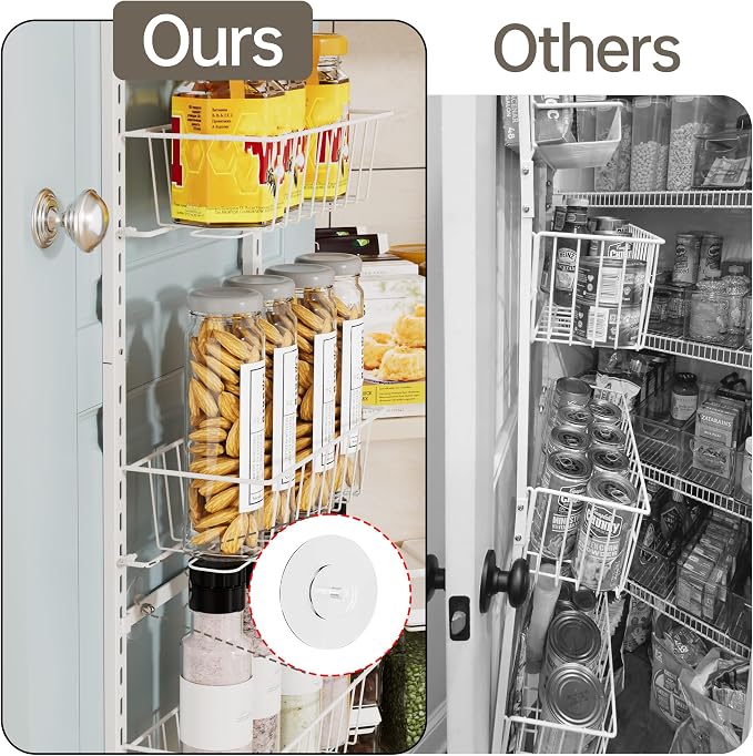 Delamu Pantry Door Organizer, Adjustable Metal Over the Door Pantry Organizer Rack, 6-Tier Over the Door Spice Rack, Kitchen Pantry Door Organizers and Storage, D5 W12 H52.1 inch, White, Small - Image 4