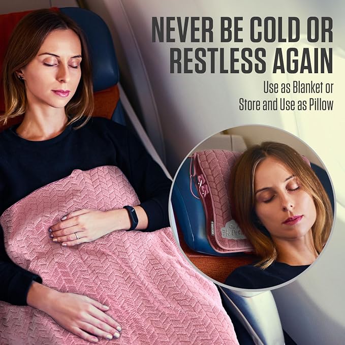 VENTURE 4TH Travel Blanket Pillow, 2-in-1 Soft Plush - Pink | 68"x42" ultra-soft micro plush Blanket. Folds into portable Pillow Case with Travel Sleeve & Clip. Lint-free, no shedding. - Image 5