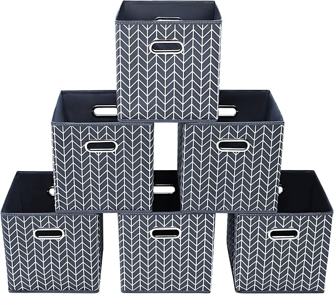 11 Inch Cube Storage Bins , Fabric Cube Organizer Bins with Handle, Foldable Cube Bins for Cloth or Accessary Storage, 11x11x11 set of 6,（Gray Wave） by Yunkeeper
