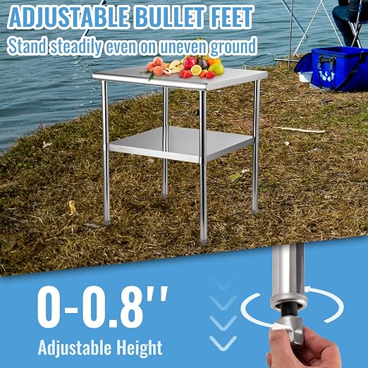 VEVOR Stainless Steel Prep Table, 30 x 30 x 36 Inch, 800lbs Load Capacity Heavy Duty Metal Worktable with Adjustable Undershelf & Feet, Commercial Workstation for Kitchen Garage Restaurant Backyard - Image 8