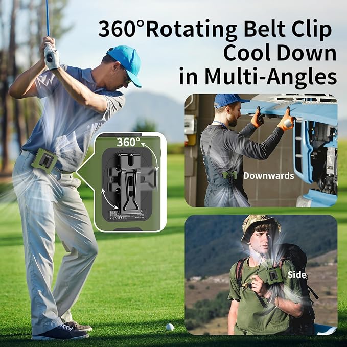 Socool 14500mAh Portable Waist Fan Clip on Belt 360 Rotation Wearable Rechargeable Personal Shirt Fan, 67H Cooling 5-Speed Battery Operated Fans with Light, Neck Fan Hanging for Outdoor Camping Travel - Image 5