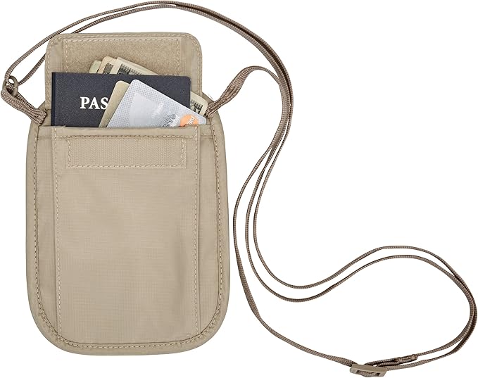 eagle creek RFID Blocker Neck Wallet - Durable and Lightweight Travel Passport and Valuables Organizer with Hook and Loop Closure and Adjustable Neck Strap, Tan - Image 4