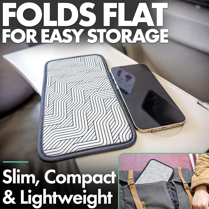 Airplane Phone Holder - Foldable Phone Stand for Plane Travel | Aluminum Build, 9 x 5 in. Mono Lines, Tabletop Mount Desk, Plane Tray Seat back, Treadmill, Fits iPhone Cell Phone - Image 4