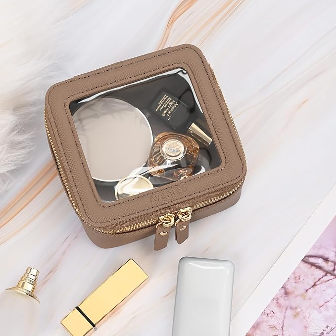 Aveniee Mini Clear Makeup Bag, Small Travel Toiletry Bag Cosmetic Bags TSA Approved, Clear Makeup Case Pouch with Zipper, Car Organizer Essentials for Women Men,Taupe - Image 4