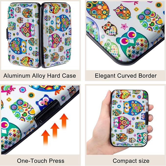 Mini RFID Aluminum Wallet Credit Cards Holder Business Card Case Metal ID Case for Men Women (Owl) - Image 3