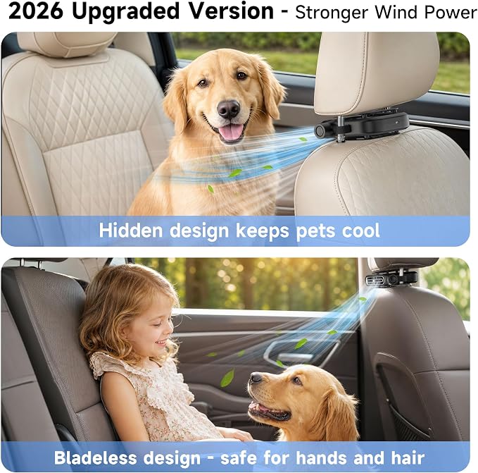 ViSSKO 2026 Car Fan for Backseat, USB Invisible Car Headrest Cooling Fan for Kids Replace Ventilated Seats with 3 Speeds Fit in Most Cars Vehicle Jeep Van RV Truck - Image 3