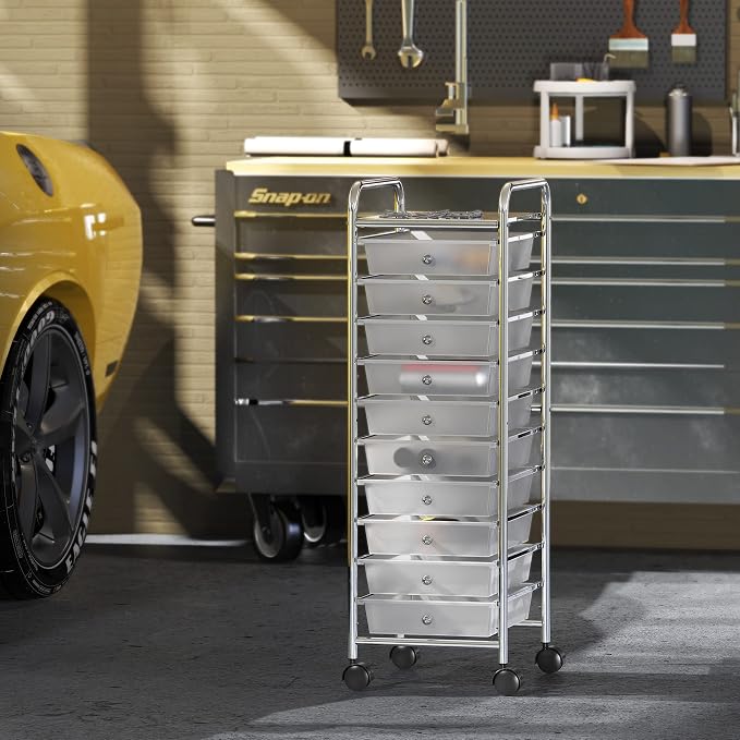 Simple Houseware 10 Drawers Rolling Utility Cart Organizer, Chrome | 1-Column, 36" Height, Lockable Wheels, for School, Office, Art Craft, and Paper Storage - Image 5