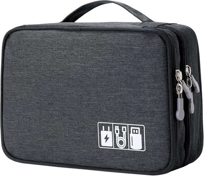 Lanola Custom Personalized Travel Cable Organizer Bag, Electronic Accessories Case Portable Double Layer Cable Storage Bag with DIY Dividers & Custom Photo Text for Men Women (Black) by Lanola