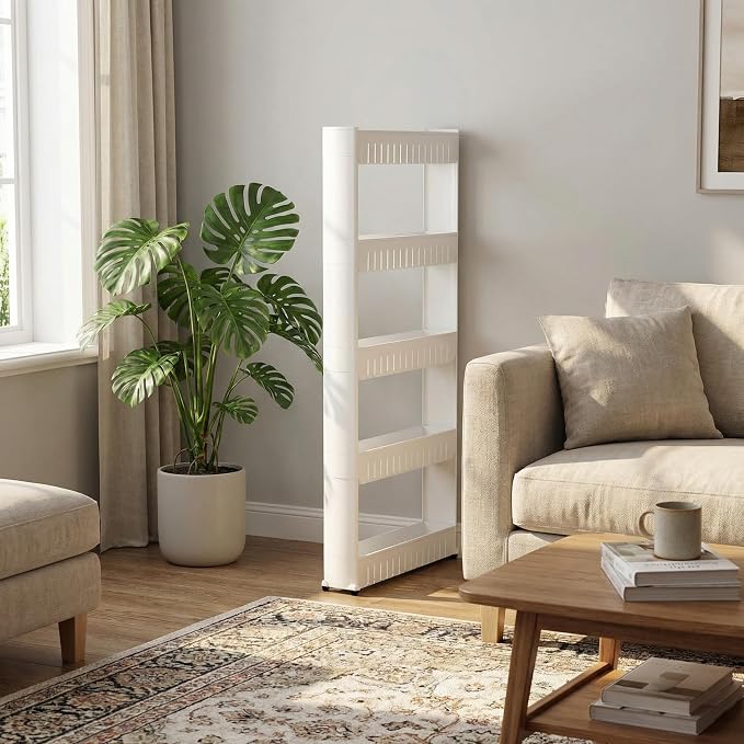 Lavish Home Slim Rolling Storage Cart, White, 21.5” x 5” x 52” - Image 9