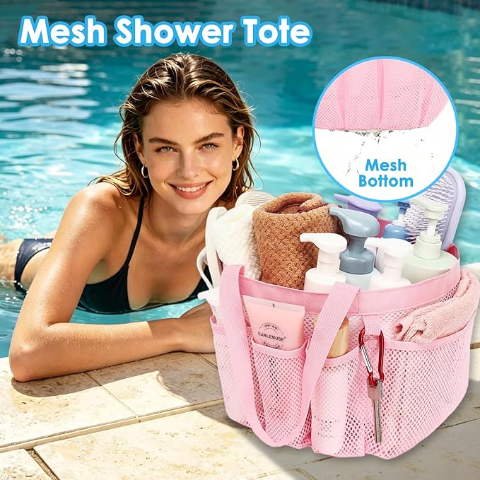 Fammart Mesh Shower Caddy Portable for College Dorm Room Essentials, Odorless Polyester Large Shower Tote Bag with Dual Handles, 8-Pocket Quick-Dry Toiletry Organizer for Travel, Beach, Camping, Gym - Image 3