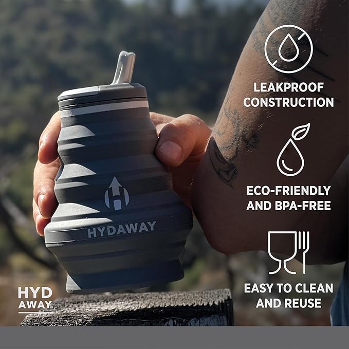 HYDAWAY 17oz Collapsible Water Bottle, Packable Leakproof for Travel | Travel-first design. Fold flat to 1.5 in for carry-ons, purses, seatbacks. Leakproof, BPA-free, dishwasher safe. - Image 3