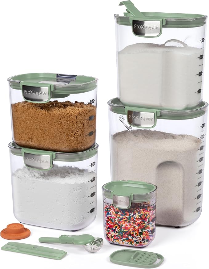 ProKeeper+ Airtight Food Storage Container Set – Clear Plastic Flour and Sugar Canister Set with Magnetic Accessories for Kitchen Organization (Pistachio, 9-Piece) by Unknown
