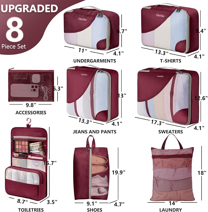OlarHike 8 Set Packing Cubes for Travel,Gifts for Women Mom,Anti-Tearing Suitcase Organizer,with Over 1000 pcs Mesh Holes,Vacation Essentials & Accessories for Cruise Ship - Image 2
