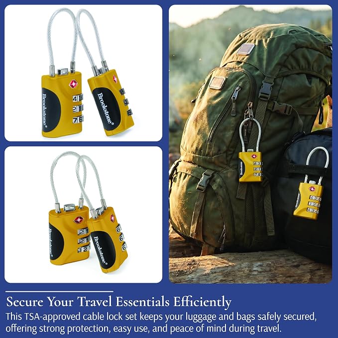 Brookstone Cable Luggage Locks, 2 Pack, TSA Approved, Resettable | 3-Digit Combination Lets You Set Your Own Code, Slim Design Threads Through Zippers or Straps, Great for Bags - Image 4