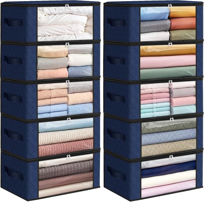 35L Closet Organizers, Foldable Under Bed Storage Containers | Storage Bags with Zippers,Window and Handles for Organizing Bedroom, Closet, Clothing,Organization with Handle by Fabtotes