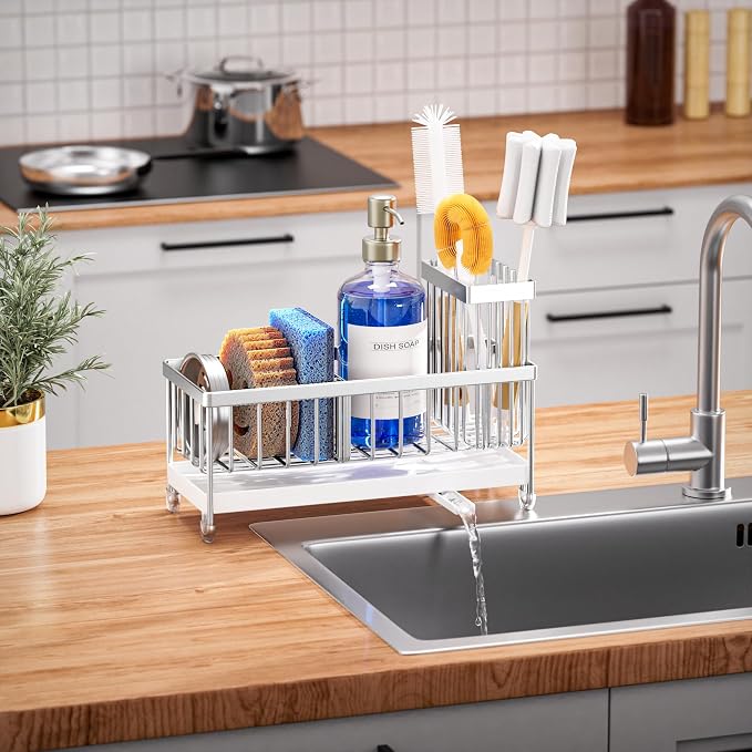 Cisily Sponge Holder for Kitchen Sink, Sink Caddy Organizer with High Brush Holder, Kitchen Countertop Organizers and Storage Essentials, Rustproof 304 Stainless Steel (Silver, 9.25″) - Image 7