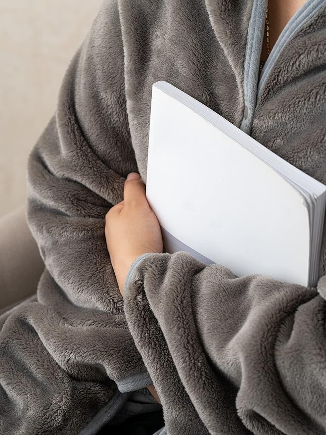 Shawl Blanket Pillow 2-in-1 with Sleeves for Office, Work, Home (Dark Grey, 40x60) - Wearable Adult Snuggie Coat Poncho, Airplane Travel Set, Fleece Shoulder Wrap for Men and Women - Image 5