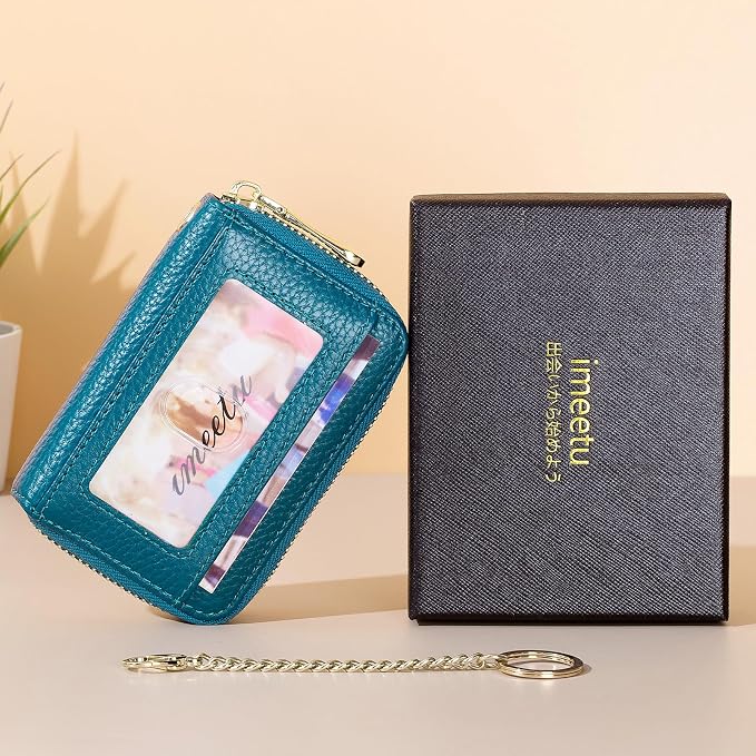 imeetu Rfid Credit Card Holder, Businese Card Case, Wallet for Women Men | Genuine Leather Card Wallet with id Window, Keychain & Double Zipper, Water-resistan Small Wallet with Gift Box, Daily Travel - Image 7